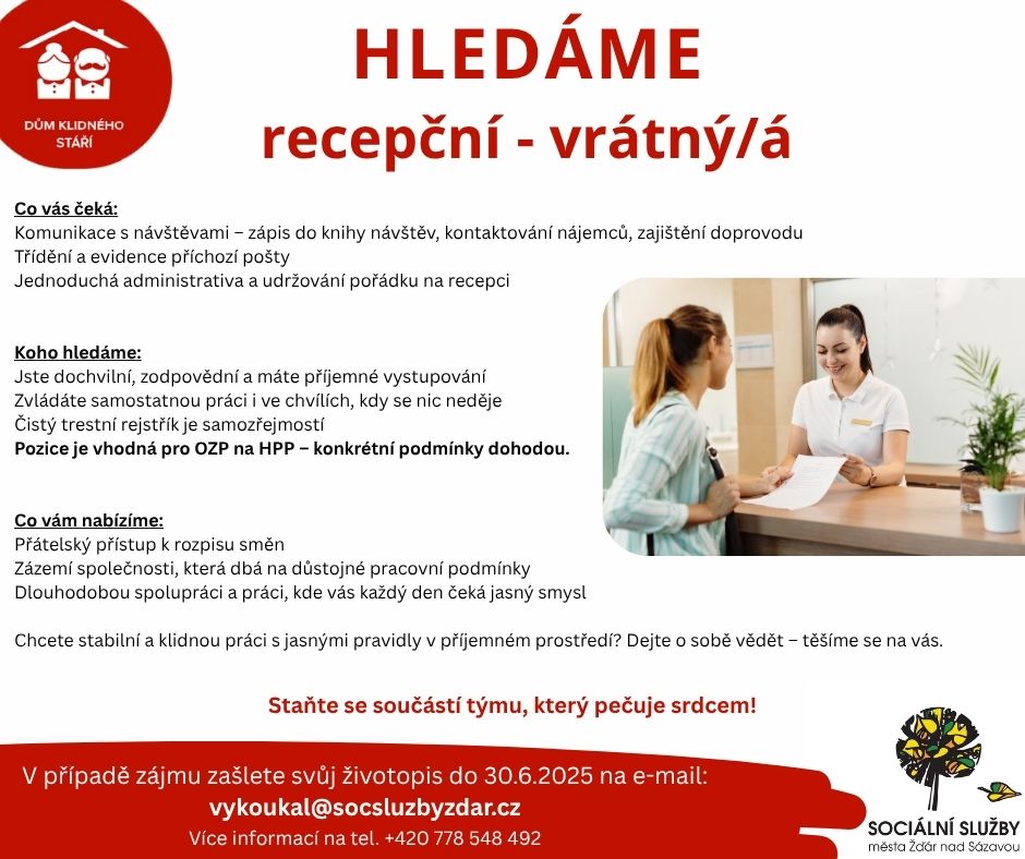 HLEDÁME RECEPČNÍVRÁTNÝ
